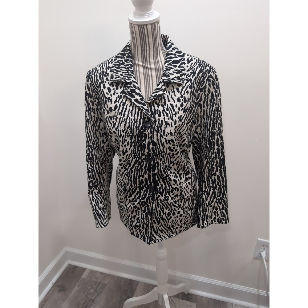 Talbots Black Tan Animal Print Long Sleeve Button Front Blazerâ Jacket Size 16